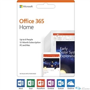 Microsoft Office 365 Home - Subscription - 6 PC/Mac, 6 User - 1 Year - Medialess, Product Key Card (PKC)